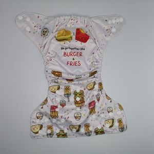 👣4/$40👣 OS Pocket Cloth Diaper, "We Go Together Like Burger + Fries"